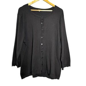 Talbots Cardigan Women 3X Plus Black Sweater Scalloped Trim Classic‎ Preppy Work